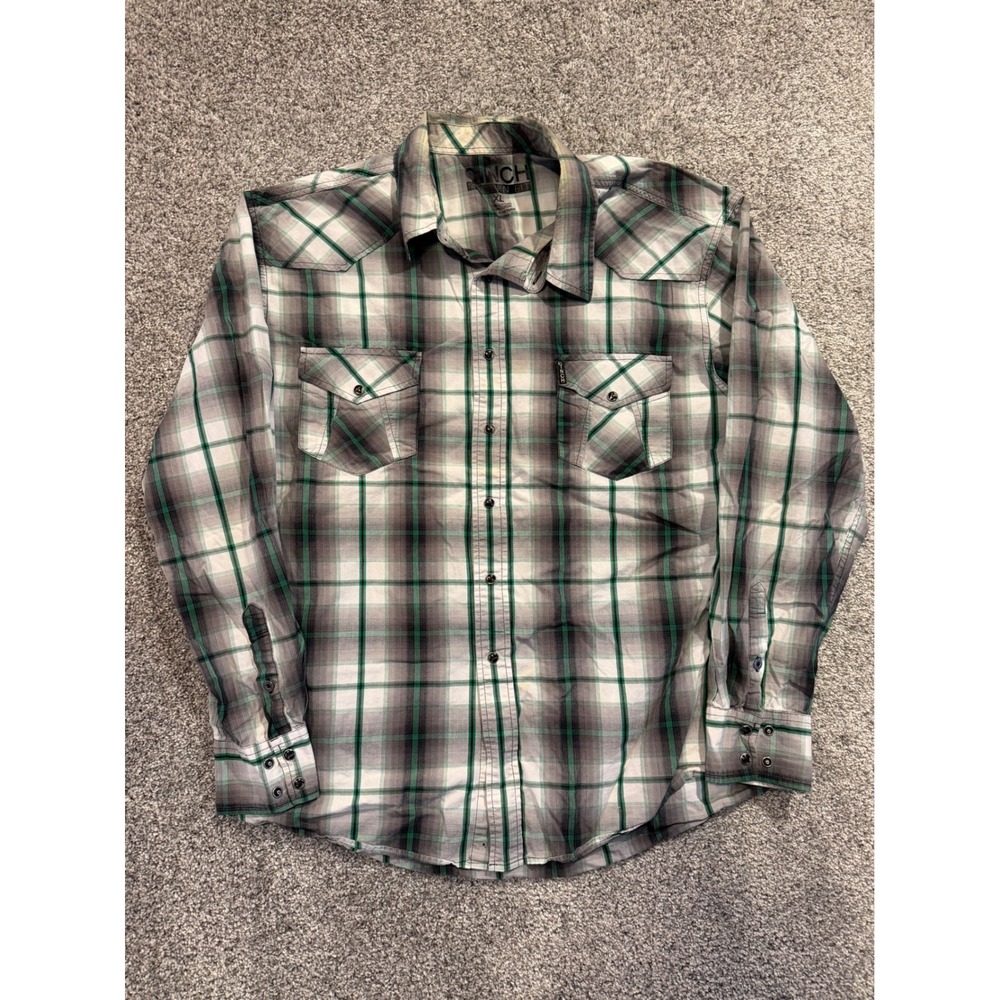 Cinch Shirt Mens XL Green Plaid Modern Fit Western Snap Front Long Sleeve Cowboy